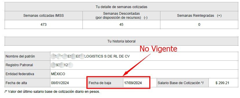 Continuación Voluntaria ejemplo de una persona que no esta activa en el IMSS
