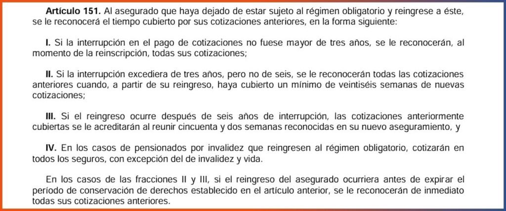 conservacion de derechos imss articulo 151